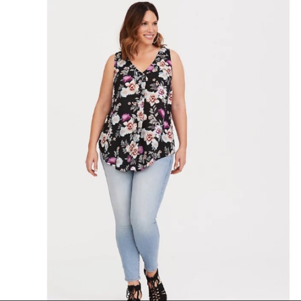 Torid Floral Sleeveless Top - Black and Pink
